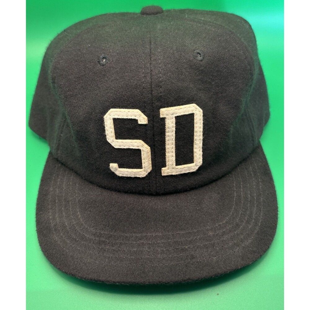 Seasoned SD Vintage San Diego Cap Hat Black Wool Felt Made in USA Strapback